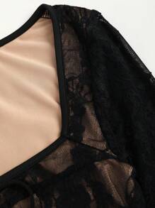 Sweetra Top à manches longues, col carré, nœud papillon en dentelle sexy pour femmes, tenue décontractée Y2K
