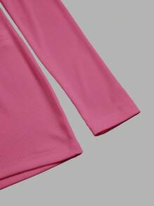 Slaydiva Casual White Ribbed Long Sleeve Front Zipper Jumpsuit - Hot Pink - View 3