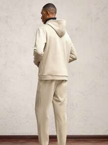 AKNOTIC Party 2pcs/Set Men's Loose Drop Shoulder Hooded Knit Sweatsuit Set, Suitable For Casual Wear In Autumn/Winter - Apricot - View 5