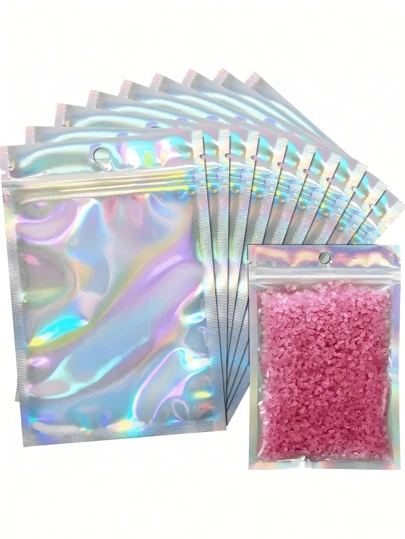 50 piezas Bolsas de regalo arco iris con láser en diferentes tamaños, bolsas con cremallera reutilizables con diseño de arco iris con sellado automático, adecuadas para bolsas de caramelos para pequeños negocios y bolsas de muestra con ventana frontal, bolsas con sellado automático, bolsas de caramelos para festivales, día de San Valentín, bodas