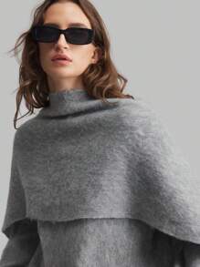 Ontre 女士灰色长袖针织毛衣配围巾领，温暖休闲，适合春季，2025 年新品系列