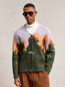 AKNOTIC Party Men's Loose Knit Drop Shoulder Open Front Cardigan Sweater, Suitable For Everyday Wear, For Fall Winter - Multicolor - View 7