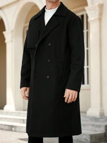 Manfinity Homme Men's Mature Style Casual Long Overcoat - Black - View 2