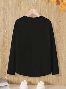 SHEIN LUNE Women's Heart Print Casual Comfortable Long Sleeve T-Shirt,Versatile For Daily & Outdoor Wear Graphic Tees Women Tops For Spring - Black - View 2