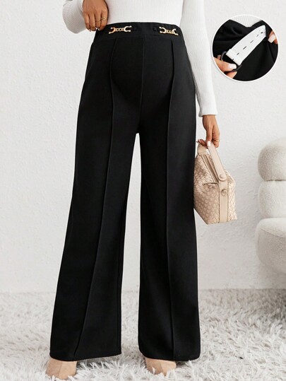 SHEIN Maternity Metal Chain Decor Wide Leg Loose Pants, Elegant