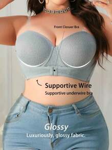 大码前扣式钢圈抹胸文胸 - 灰色 - 查看 3