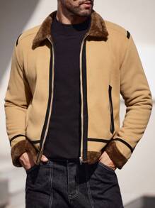 Manfinity RelaxMax Áo khoác da giả có tấm lót lông lạc đà cho nam, Áo khoác ngoài ấm áp thường ngày cho mùa thu và đông, Áo khoác nhẹ tay dài màu thời trang đi chơi, Quà tặng cho bạn bè, chồng, bạn trai - Lạc đà - Xem 6