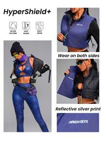 Innovista Veste de sport rembourrée à coupe ample et réversible pour femme, veste sans manches à col montant matelassée, vestes de ski, vêtements de montagne et de sport, tenue d'automne pour femme, vêtements de randonnée, veste zippée pour femme, vêtement chaud pour l'extérieur, tenue d'automne et d'hiver pour femme, veste d'hiver pour femme, vêtement thermique