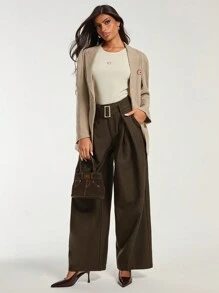 COSMINA Women's Dark Brown Pleated Design Trousers, Autumn/Winter - Coffee Brown - View 4