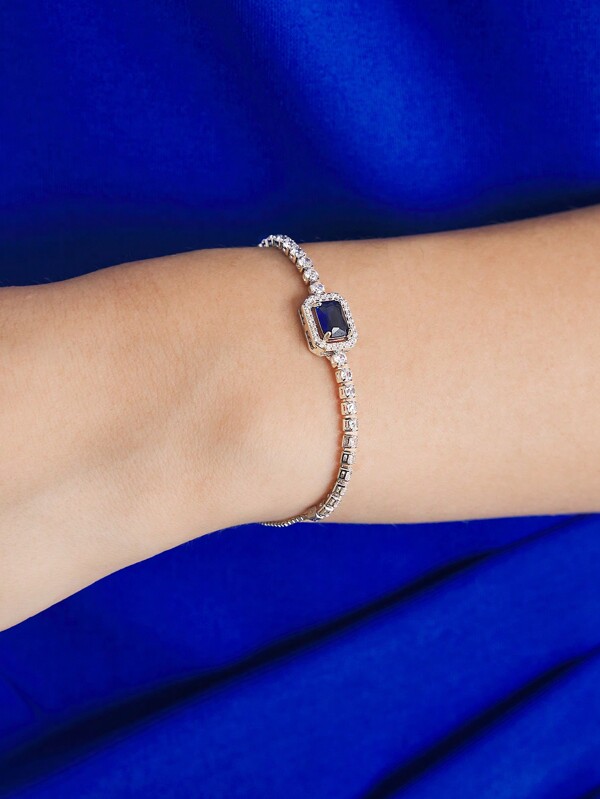 MOTF PREMIUM Braccialetto con laccio argentato minimalista con zirconia blu