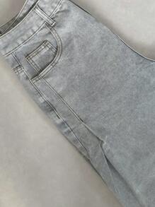 DAZY 女式水洗阔腿牛仔裤，宽松裤，宽松牛仔裤 - 淺灰色 - 查看 10