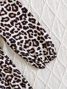 SHEIN 1 chiếc váy chữ A họa tiết da báo cổ tròn màu mơ cho bé gái tuổi mới lớn, cạp chun co giãn, thoải mái hàng ngày, thích hợp mặc ở nhà, mùa thu/đông - Màu be - Xem 7