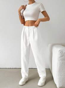 SHEIN EZwear Women Casual Versatile Solid Color Corduroy Pencil Pants