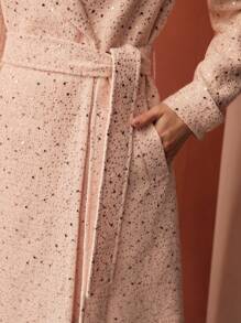 MOTF PREMIUM SEQUIN LAPEL COLLAR BELTED OVERCOAT - Baby Pink - View 3
