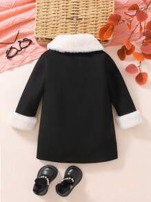 年轻女孩撞色领拼接长袖纽扣口袋休闲夹克 - 黑色 - 查看 2