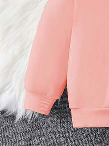 SHEIN 粉色爱心印花休闲舒适连帽衫套装 - 黑色 - 查看 5