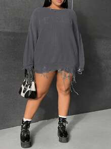 SHEIN CURVE+ Cardigan en tricot à côtes avec encolure dénudée, taille grande