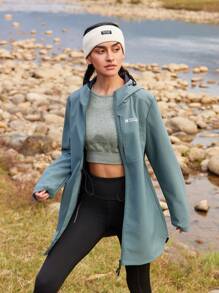 In My Nature Women's Letter Print Loose Fit Long Sleeve Hooded Outdoor Windbreaker Jacket - Green - View 7