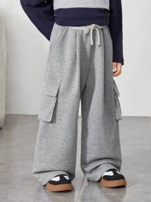 SHEIN 1 Piece Young Boys Leisure College Comfortable Fashion Simple Practical Japan And South Korea Relaxed All-Match Soft Comfort With Color Splicing With Work Pockets Wei Pants Suitable For Suburban Play Suitable For Kids Outfits School Back To School Boys Setboys Outfits Daily Suitable For School Suitable For Travel Suitable For Sports Suitable For Spring Autumn And Winter - Grey - View 4