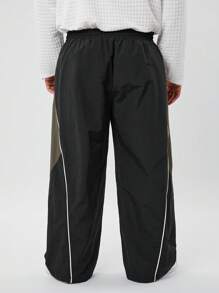 Manfinity VCAY Plus Size Men's Casual Woven Patchwork Mid-Waist Drawstring Straight Leg Pants - Brown - View 2