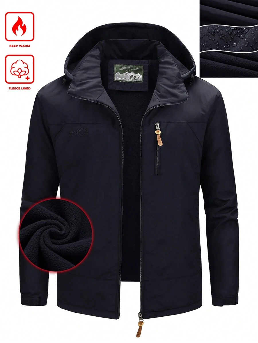Manfinity Homme Men's Casual Front Zip Up Long Sleeve Hooded Jacket - Navy Blue - View 1