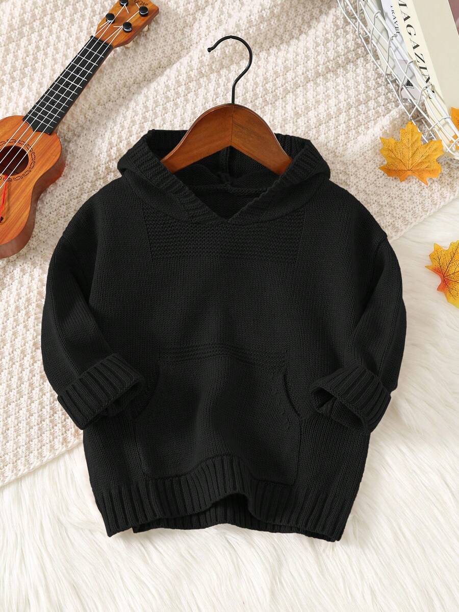 SHEIN Leap Crew Áo hoodie/áo len kiểu dáng sinh viên thường ngày, thời trang, dễ thương, trẻ trung, siêu mềm mại và thoải mái, phù hợp cho bé trai đi học, đồng phục học sinh, giữ ấm tốt. - màu đen - Xem 1