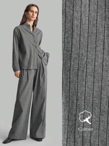 Ontre Koszula damska damska 2025 New Casual Urban Style Chinese Collar Striped Element Wiosna/Lato Szara Luźna Regularna, Uniwersalna Codzienna Moda