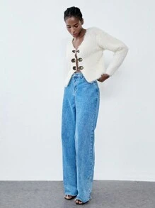 Chiquease Cardigan ample à manches longues, col boutonné et doux pour femmes en hiver