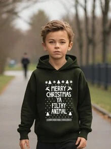 Young Boy Christmas Reindeer & Snowflake Hooded Sweatshirt