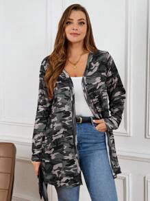 SHEIN LUNE 大码长袖迷彩休闲外套秋冬季返校节新年女士假日保暖 - 彩色 - 查看 4