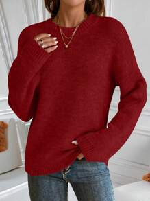 Calvaya Premium Upgraded Thickened Warm Women Crew Neck Sweater,Long Sleeve Tops, Knit Pullover Fall Winter - Burgundy - View 3