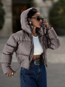 EURMUSE Women Hooded Warm Wind Resistant Padded Coat - Grey - View 5