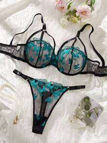 2pcs Plus Size Green Sexy Lingerie Set, Lift