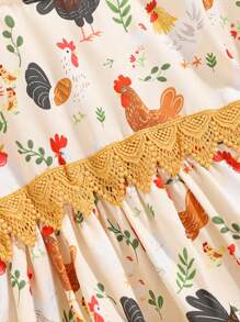 Vestido casual, elegante y vintage de uso diario para niñas bebé con estampado rústico de granja y aves de corral para otoño - Multicolor - Ver 4