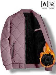 Manfinity Homme 1pc Men's Plain Front Zip Up Long Sleeve Casual Quilted Jacket, Minimalist Daily Wear