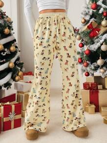 Forever 21 Winter New Arrival Funny Animal & Prosperity Print Elastic Waist Casual Knitted Pants, Versatile New Years Outfit Women Sweatshirts Pants Snow Women Outfits Fleece Tracksuit Funny Pants Snow Pants Dachshund - Multicolor - View 8