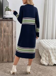 SHEIN Clasi Women's Casual Striped Crew Neck Long Sleeve Loose Pullover Dress Fall Cloth For Women - Multicolor - View 2