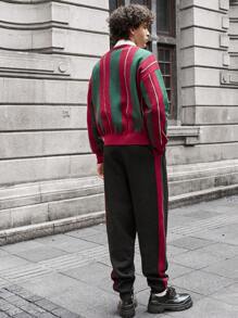 Manfinity VCAY 2 件套男士针织时尚错年青年休闲宽松长袖开衫和松紧腰直筒裤套装，适合秋冬 - 彩色 - 查看 2