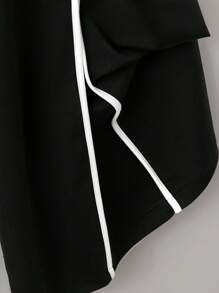 SHEIN LUNE 大码女式针织修身喇叭裤修身白色条纹拼布褶皱长裤