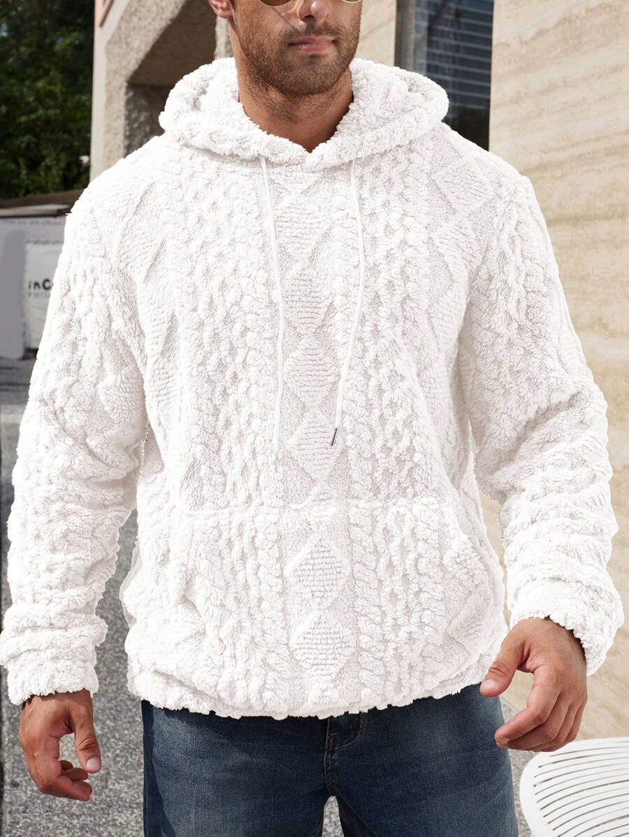 Manfinity Homme Áo hoodie chui đầu tay dài trơn cỡ lớn cho nam có túi - Màu be - Xem 1