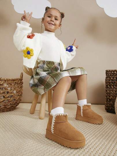 Mini mi Botas de nieve con plataforma de camuflaje con ribete trenzado para niños - Bestseller, elegantes, cálidas y perfectas para comodidad todo el día