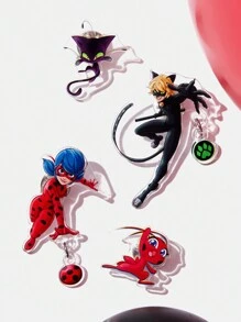 Miraculous Ladybug X SHEIN 4pcs/Set Cartoon Pattern Acrylic Badge Brooch