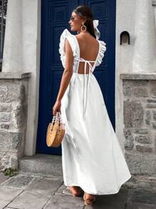 SHEIN Cottnline Backless Detailed Crepe Fabric Maxi Dress - White - View 1