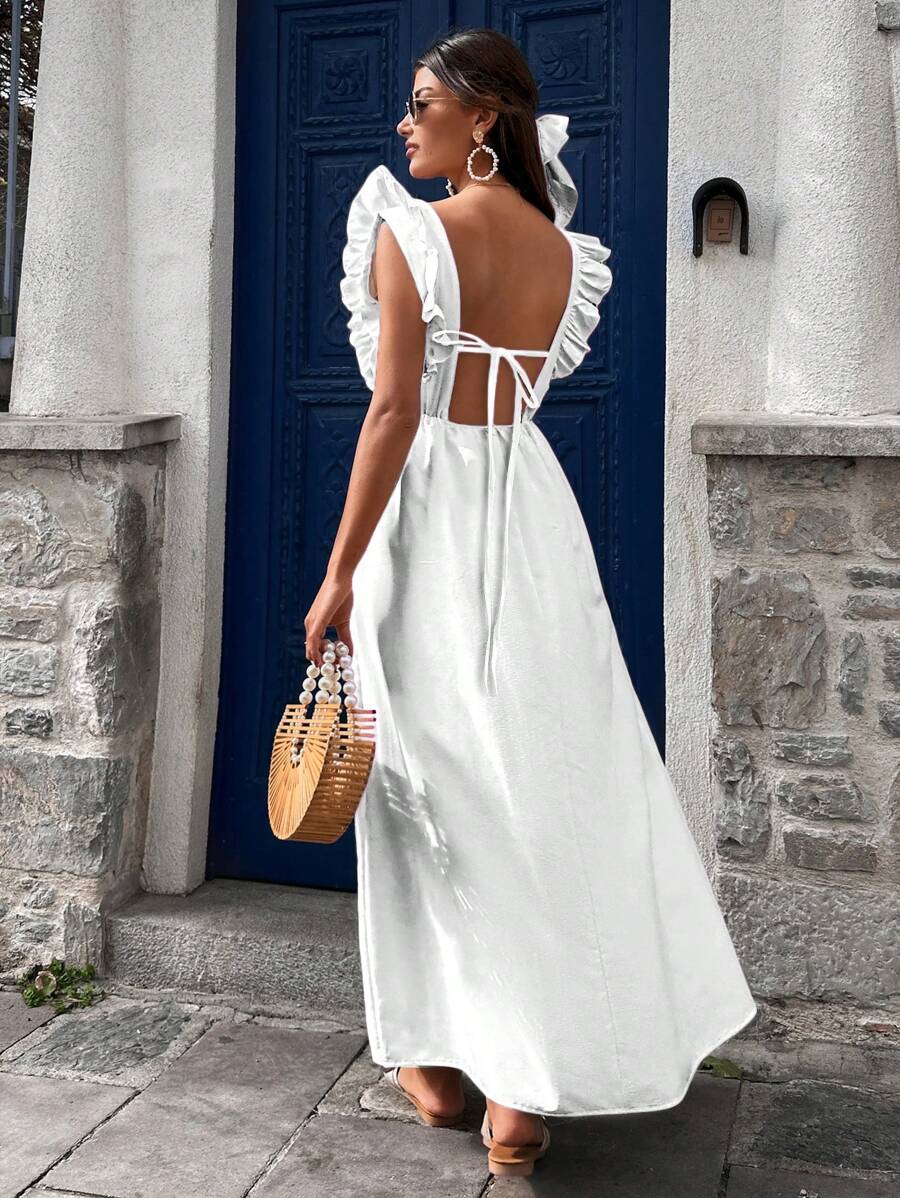 SHEIN Cottnline Backless Detailed Crepe Fabric Maxi Dress - White - View 1