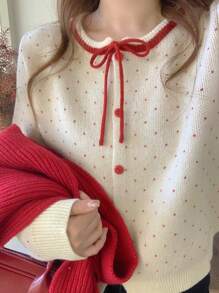 DAZY Jersey holgado de mujer con cuello redondo y lunares, para otoño e invierno, parte superior de manga larga