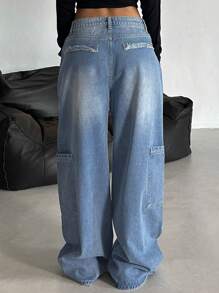 DAZY Quần Jeans Denim Thẳng Rộng Mùa Thu Mới Cho Nữ - Màu xanh lam - Xem 2