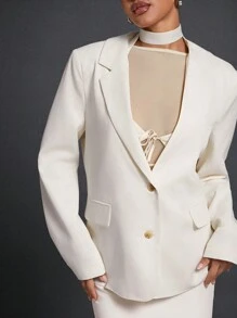 Hauture 翻领长袖优雅秋冬西装外套 - 白色 - 查看 7