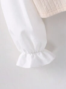 SHEIN Tween Girls 2 Pcs Set - Shirt-Style Tank Top & Flared Print Pants With Scarf - Apricot - View 4