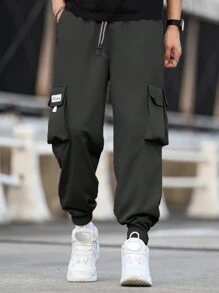 Manfinity LEGND Plus Size Men's Simple Front Tie Pocket Casual Pants, Everyday Wear