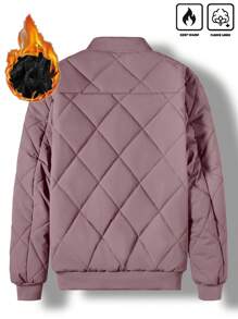 Manfinity Homme 1pc Men's Plain Front Zip Up Long Sleeve Casual Quilted Jacket, Minimalist Daily Wear